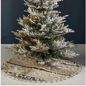 NEW Anthropologie All Roads Textured Tree Skirt Tasseled Cream Black Rustic Boho